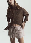 ESTE DRAWSTRING SHORT IN RASBERRY STRIPE