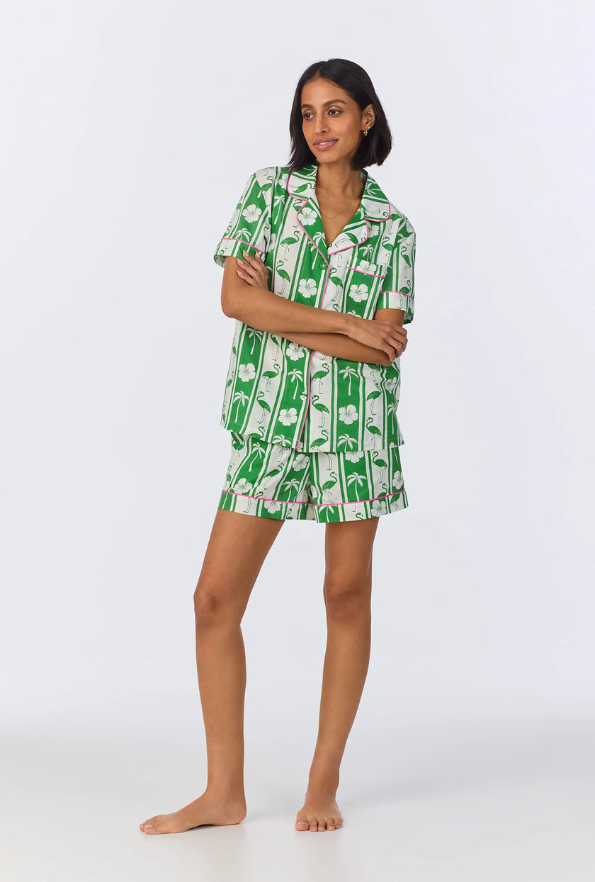 SHORT SLEEVE CLASSIC WOVEN COTTON POPLIN SHORTY PJ SET