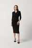 SILKY KNIT SHEATH DRESS WITH FRONT PLEATS