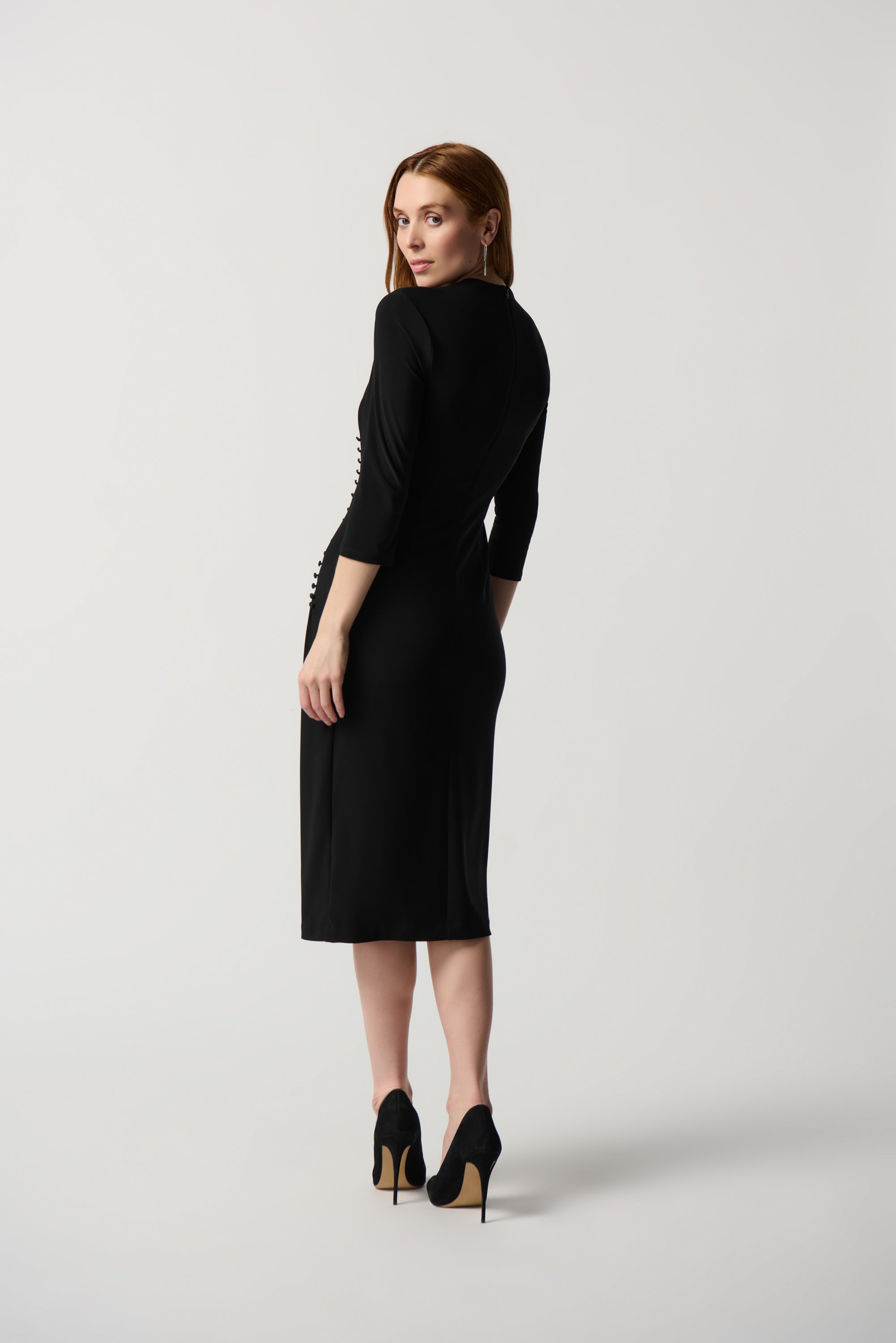 SILKY KNIT SHEATH DRESS WITH FRONT PLEATS