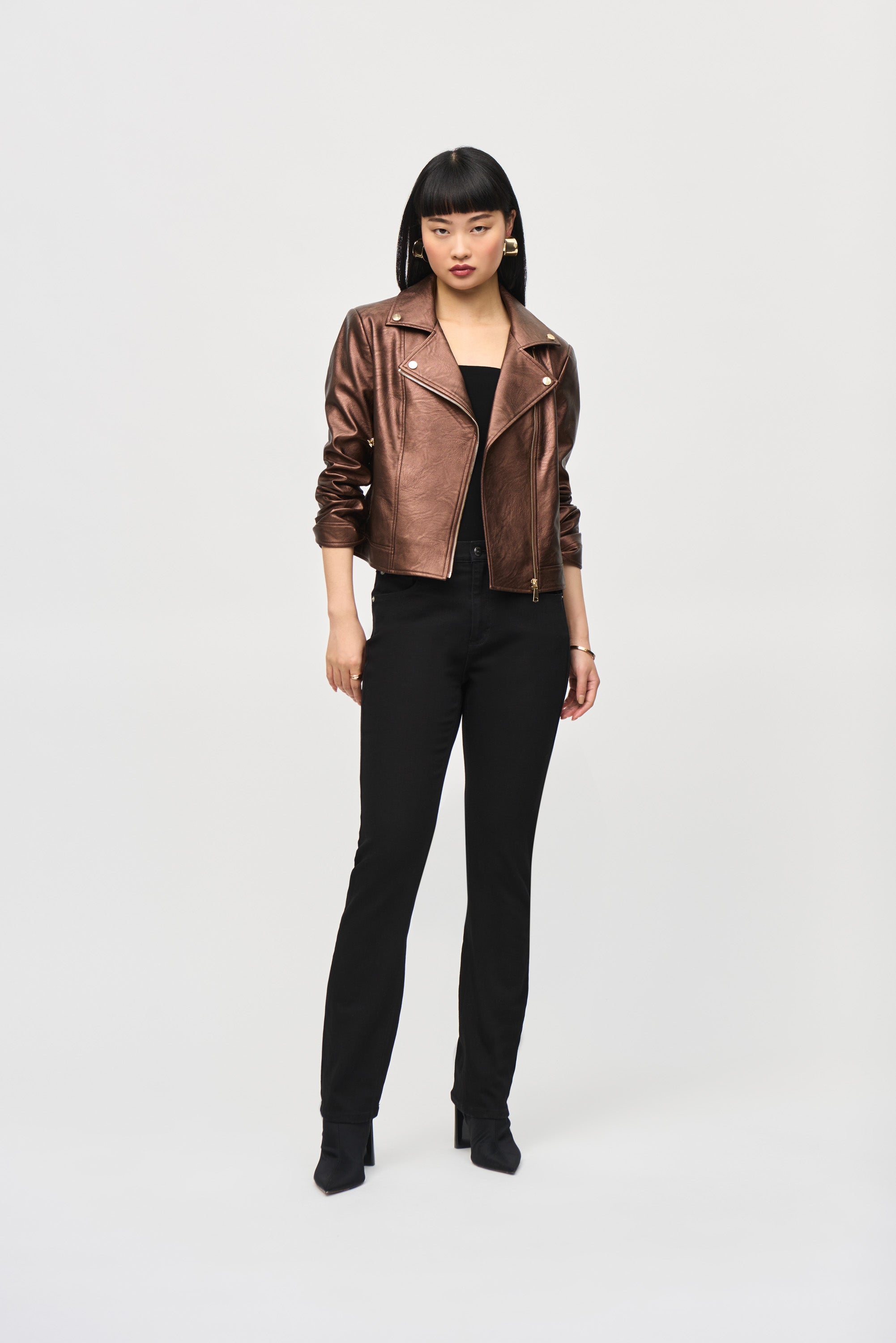 METALLIC FAUX LEATHER BIKER JACKET