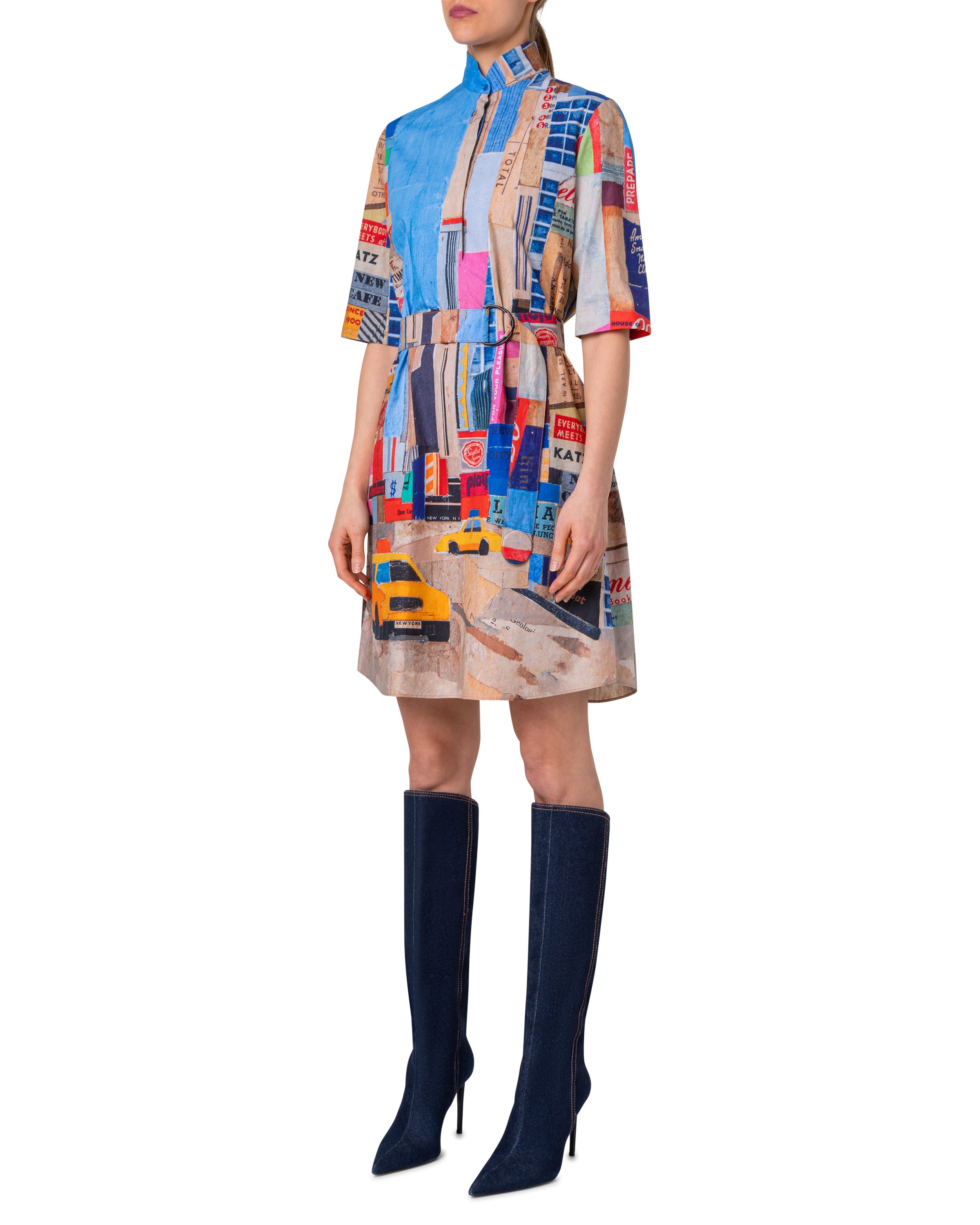 NYC PAPER COLLAGE PRINT SHIRTDRESS