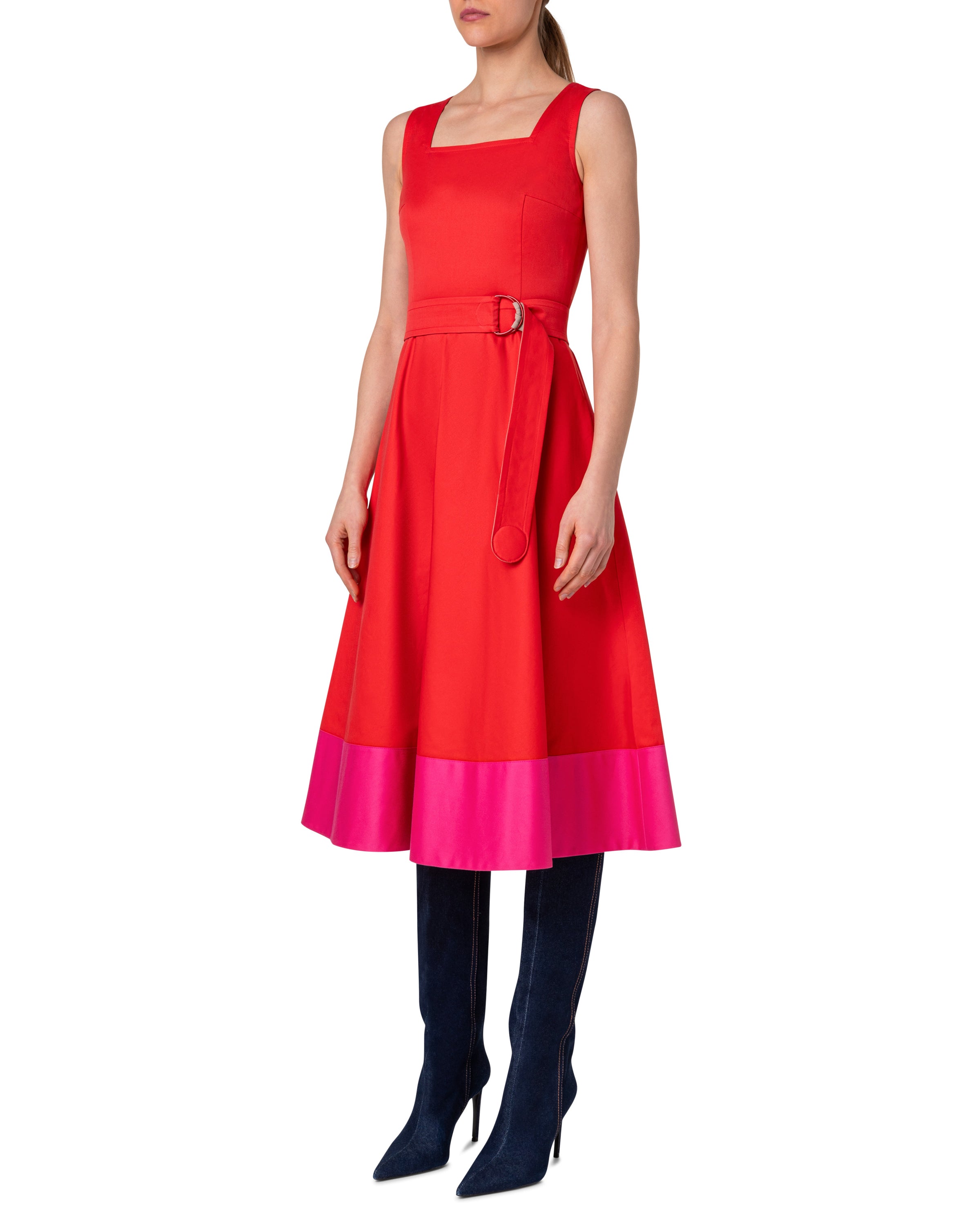 COTTON POPLIN COLORBLOCK MIDI DRESS