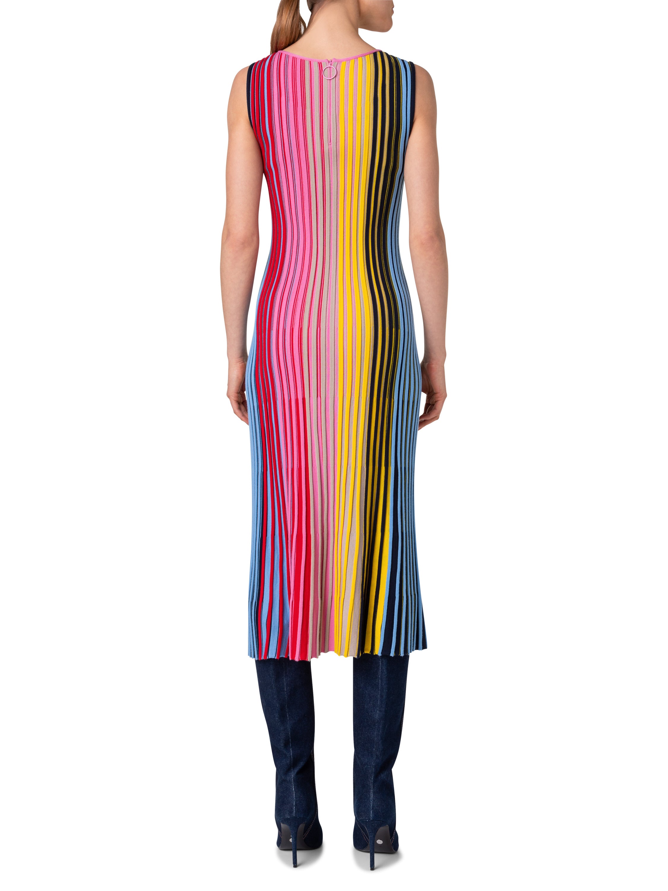 REVERSE RAINBOW KNIT SLEEVELESS MIDI DRESS