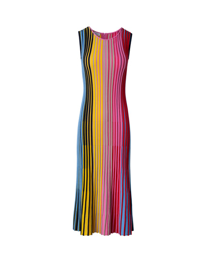 REVERSE RAINBOW KNIT SLEEVELESS MIDI DRESS