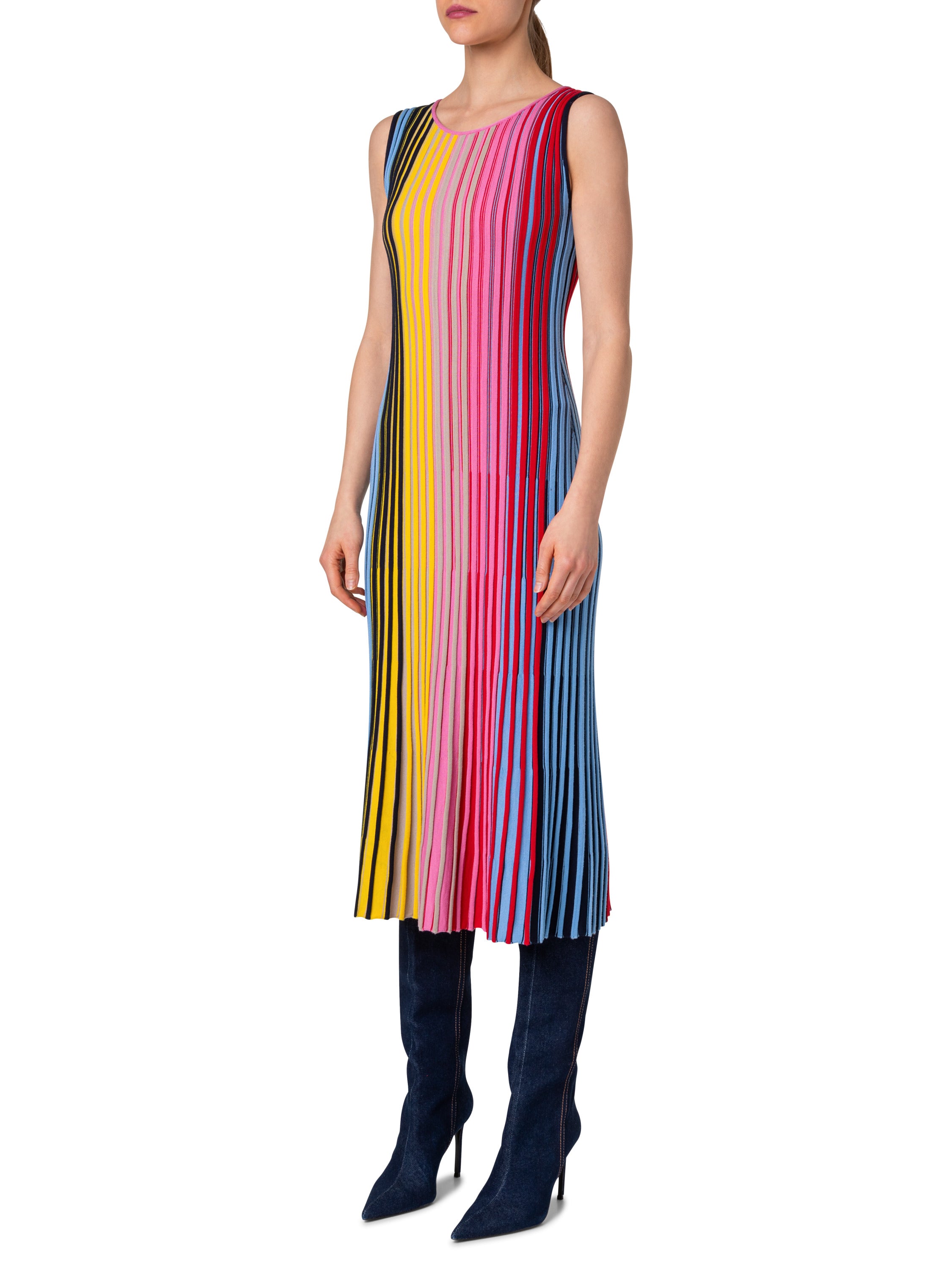 REVERSE RAINBOW KNIT SLEEVELESS MIDI DRESS