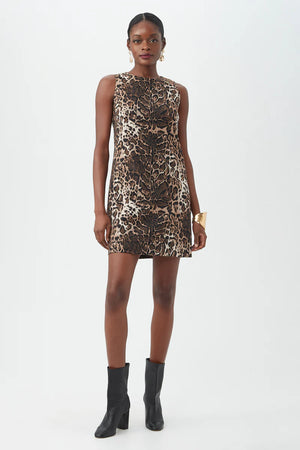 ADDY DRESS SLEEVELESS LEOPARD JACQUARD MINI DRESS