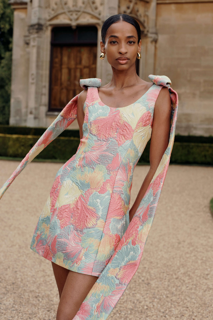 GITA SHERBERT FLORAL BROCADE MINI DRESS