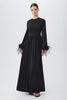 ORLA BLACK LONG SLEEVE MAXI DRESS WITH FEATHER TRIM