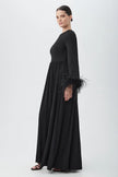 ORLA BLACK LONG SLEEVE MAXI DRESS WITH FEATHER TRIM