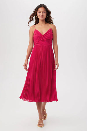 NATALIE SLEEVELESS ALINE MIDI DRESS WITH ACCORDION PLEATS