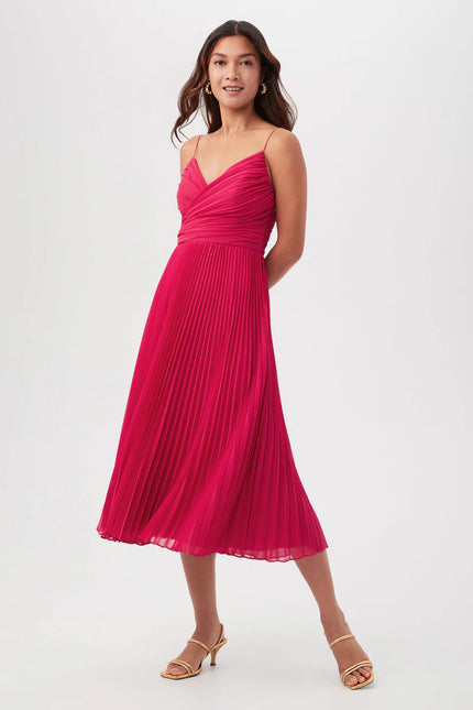 NATALIE SLEEVELESS ALINE MIDI DRESS WITH ACCORDION PLEATS