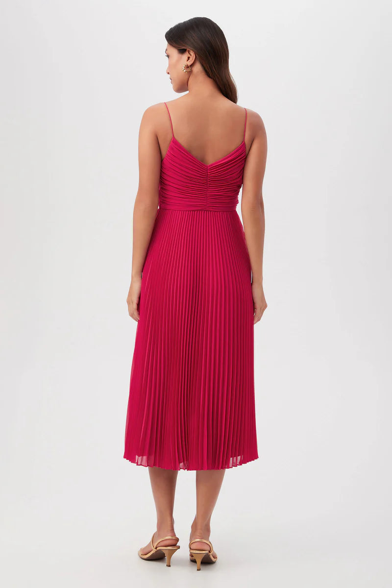 NATALIE SLEEVELESS ALINE MIDI DRESS WITH ACCORDION PLEATS