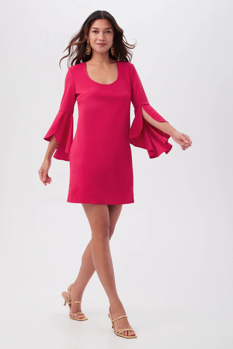 BARBETTE UNECK CREPE KNIT COCKTAIL DRESS WITH BELL SLEEVES