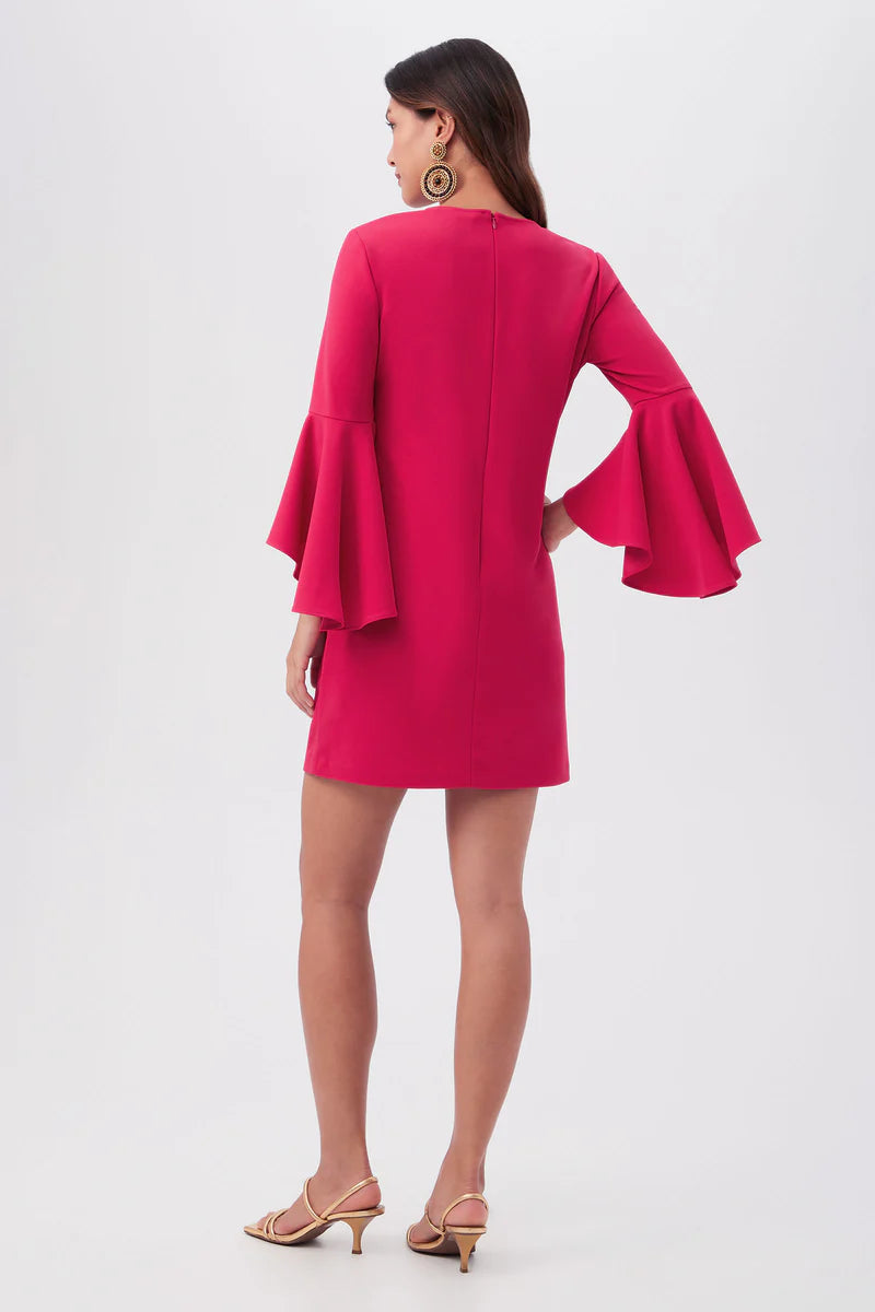 BARBETTE UNECK CREPE KNIT COCKTAIL DRESS WITH BELL SLEEVES