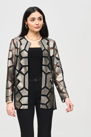 LASER CUT LEATHERETTE ON MESH JACKET