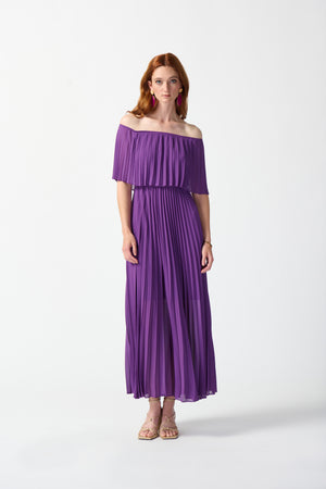 CHIFFON OFF THE SHOULDER PLEATED DRESS