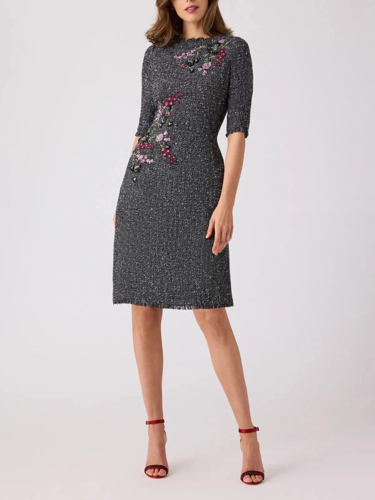 TWEED A LINE APPLIQUE DRESS