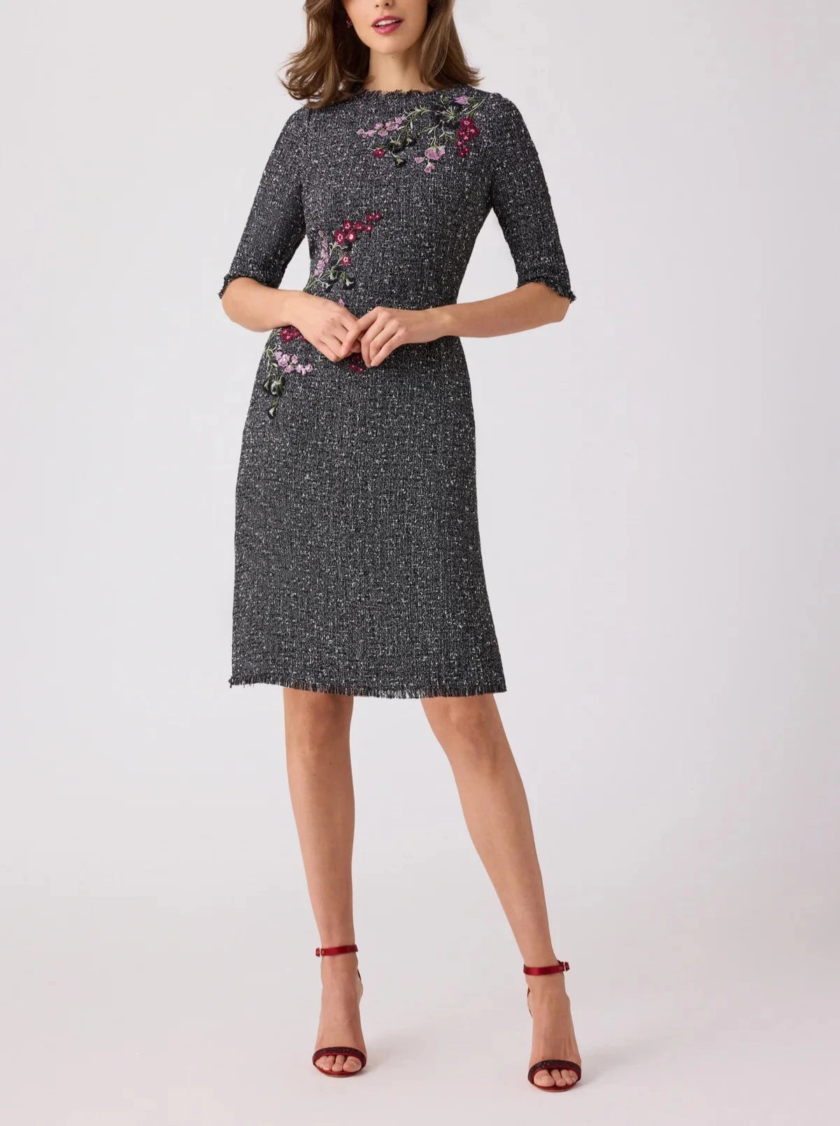 TWEED A LINE APPLIQUE DRESS