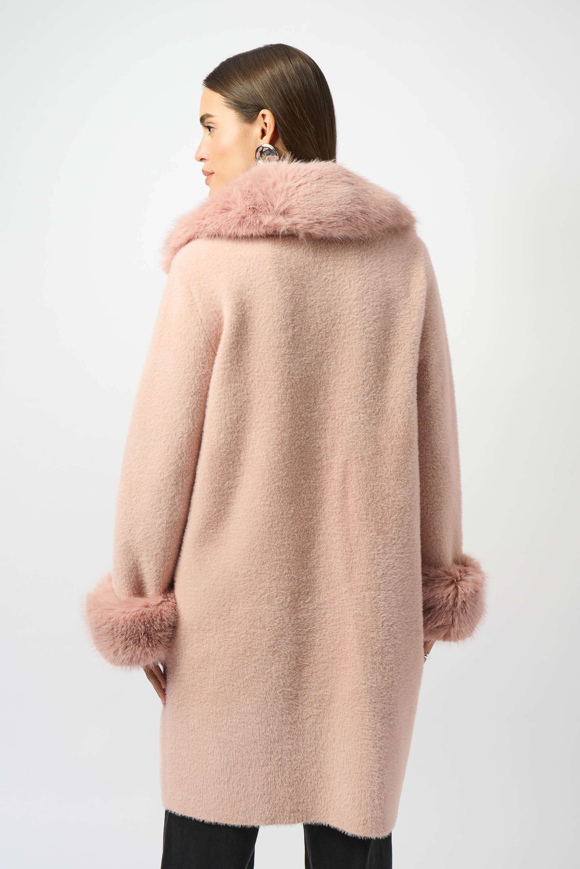 FEATHER YARN FAUX FUR SWEATER COAT