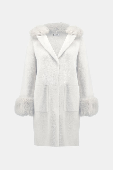 FEATHER YARN AND FAUX FUR SWEATER COAT WINTER WHITE