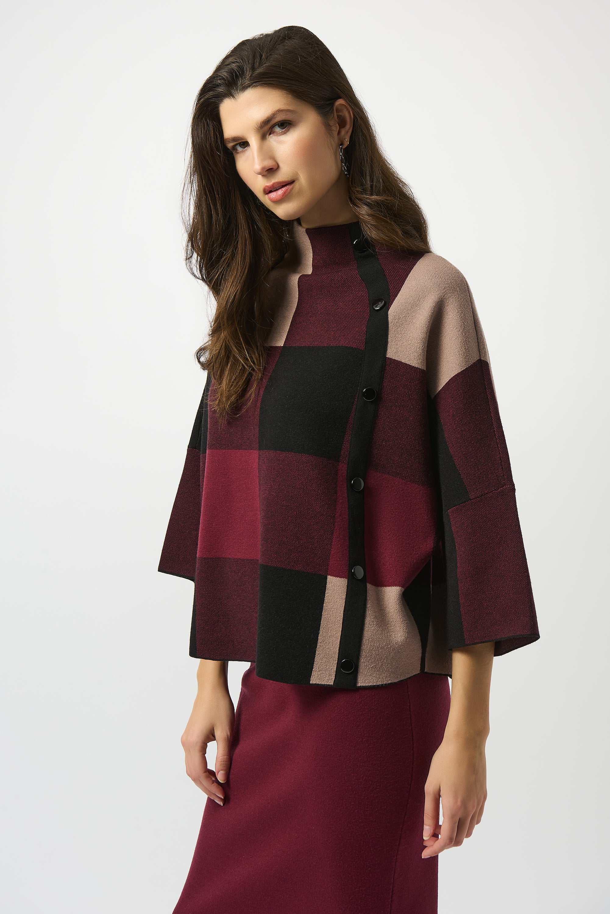 PLAID JACQUARD SWEATER KNIT TOP