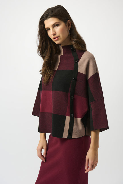 PLAID JACQUARD SWEATER KNIT TOP