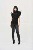 CHIFFON PLEATED TOP WITH RUFFLED SLEEVES