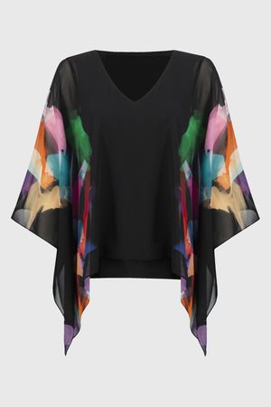 CHIFFON ABSTRACT PRINT PONCHO TOP