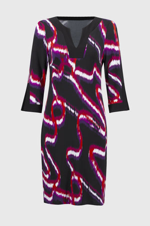 SILKY KNIT ABSTRACT PRINT ALINE DRESS