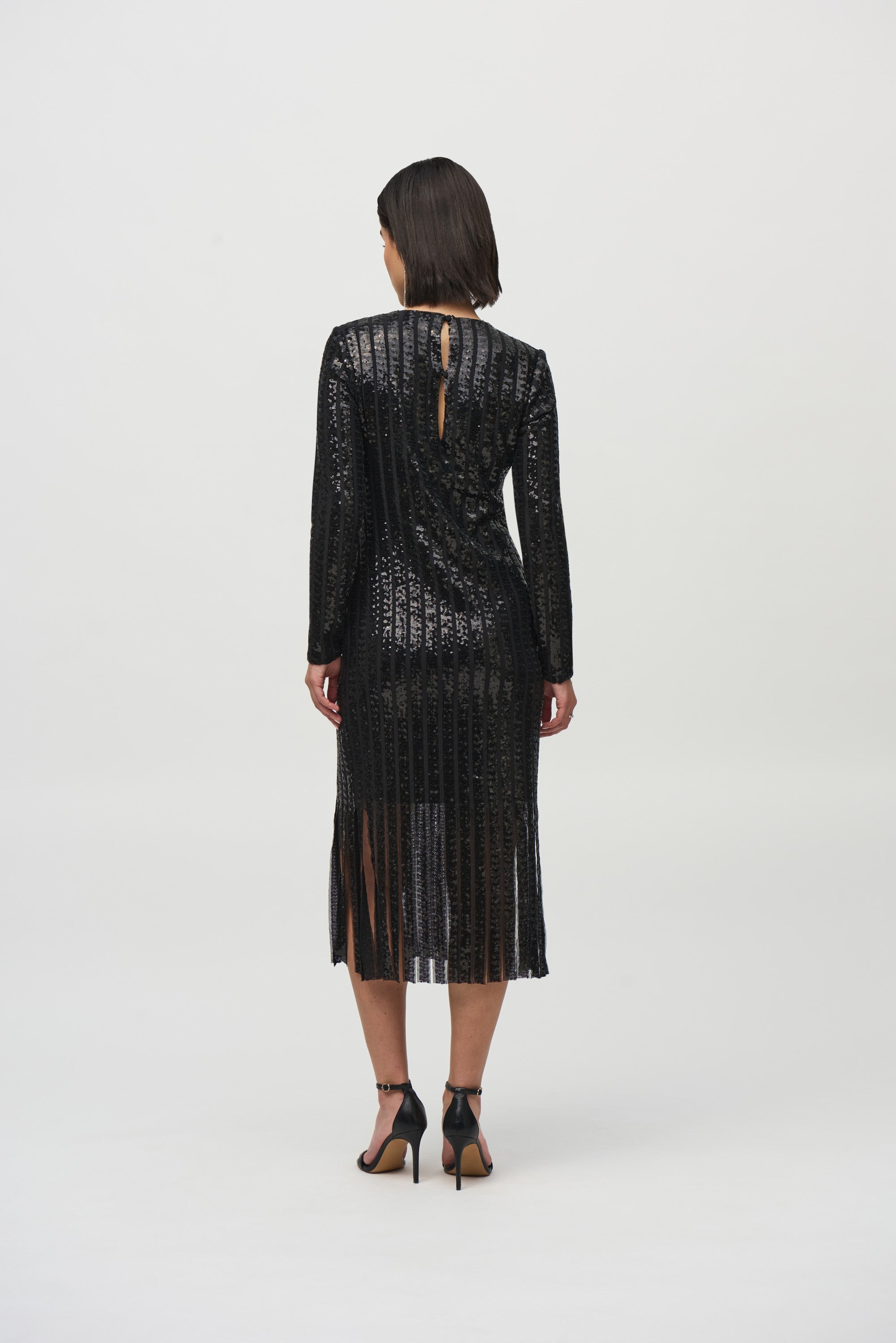 SEQUINED MIDI DRESS WITH FRINGE HEMLINE