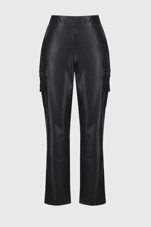 LEATHERETTE SLIM FIT PULL ON PANTS