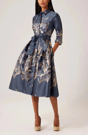 METALLIC JACQUARD COCKTAIL SHIRT DRESS