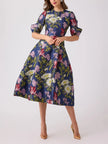 JACQUARD FLORAL DROP WAIST COCKTAIL DRESS