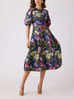 JACQUARD FLORAL DROP WAIST COCKTAIL DRESS