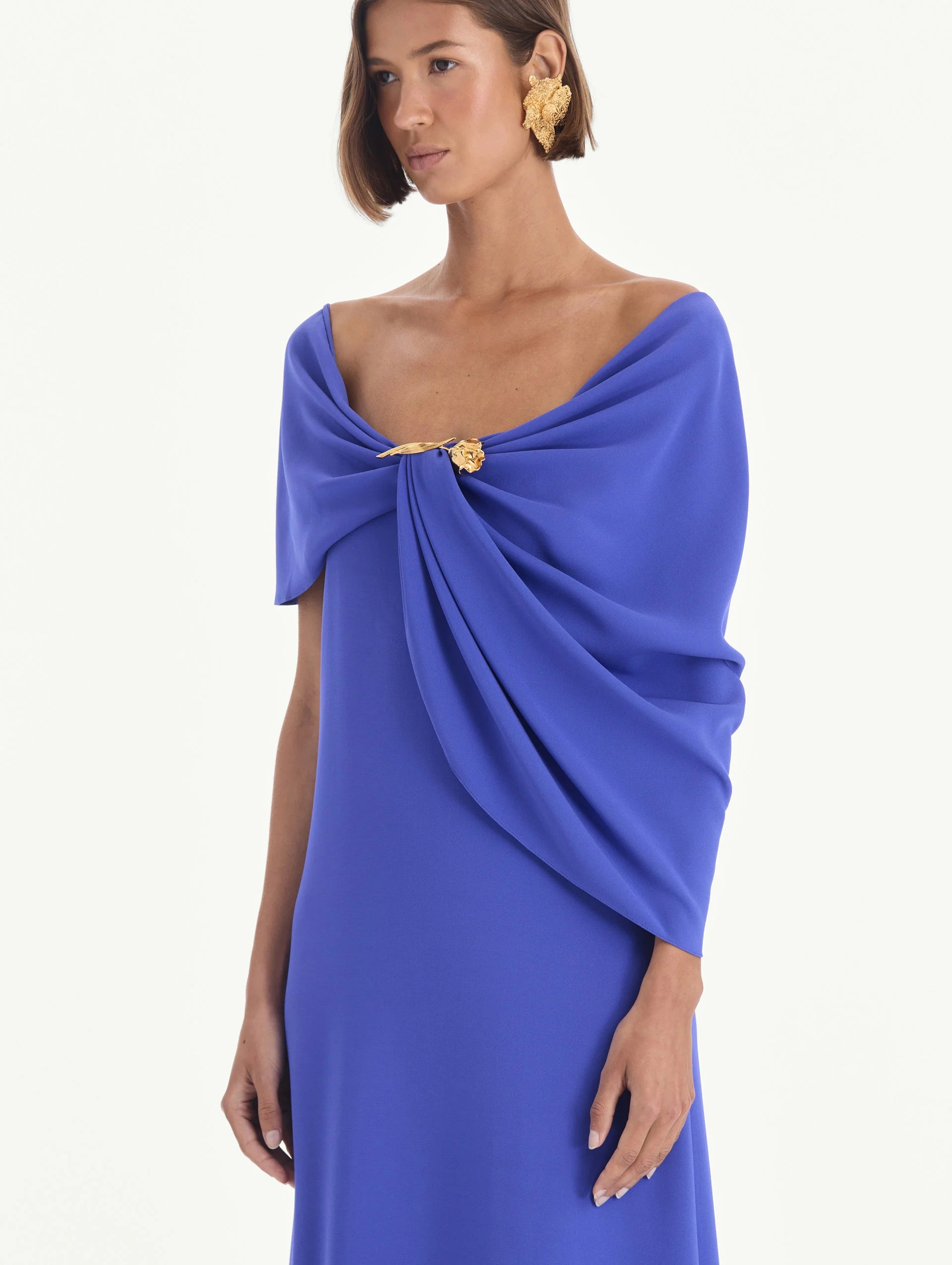 OFF SHOULDER DRAPED DETAIL GEORGETTE CAFTAN