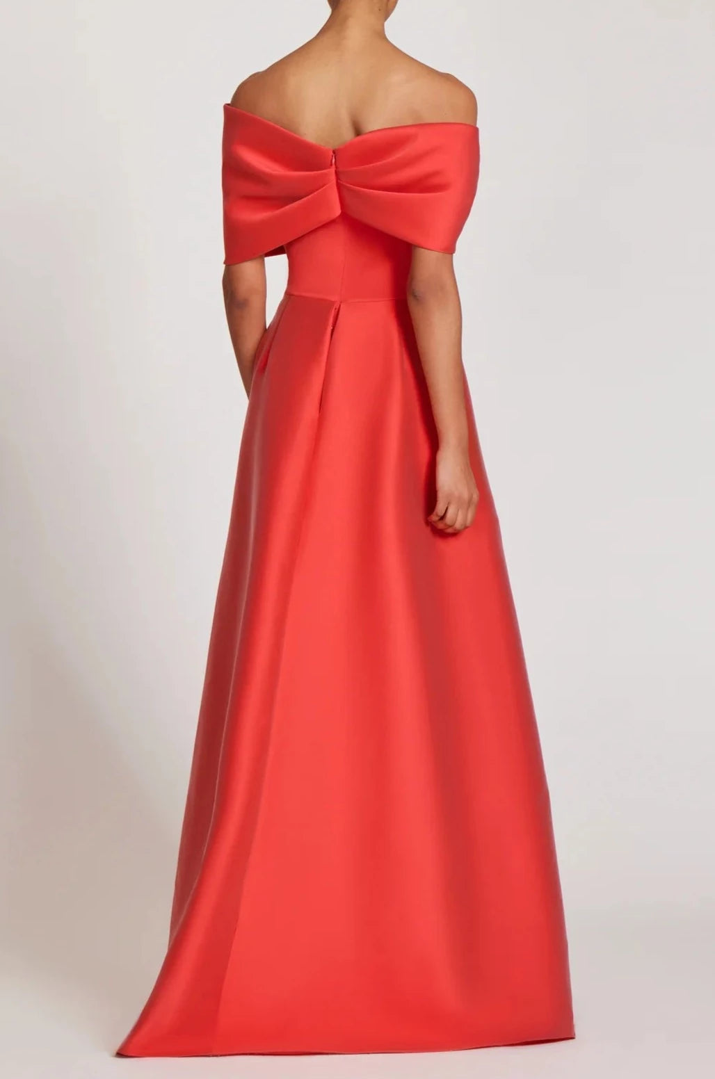 STRETCH GAZAR OFF THE SHOULDER DRAPED GOWN