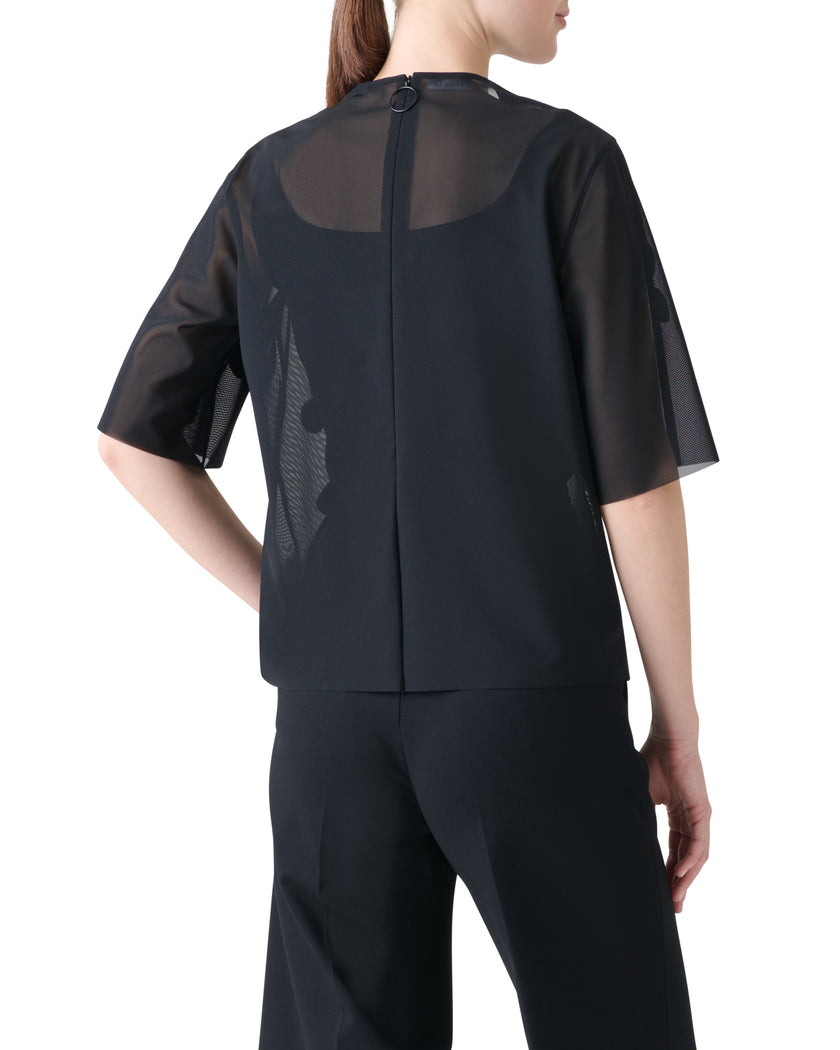 DOT SEQUIN EMBELLISHED TULLE SHORT SLEEVE TOP