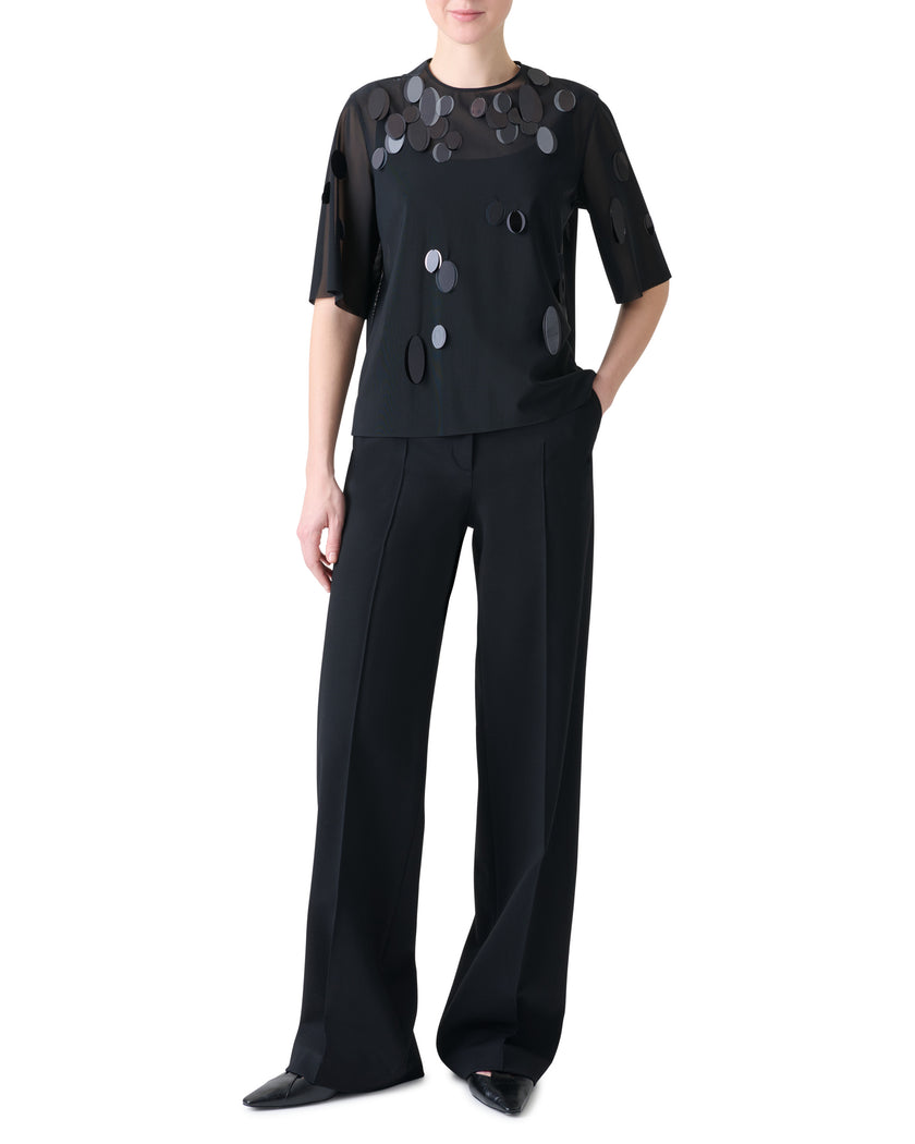 DOT SEQUIN EMBELLISHED TULLE SHORT SLEEVE TOP