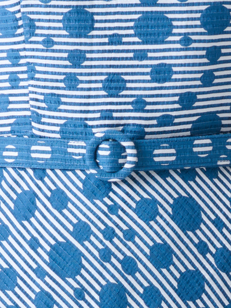 SLEEVELESS BELTED DOT SEERSUCKER DRESS