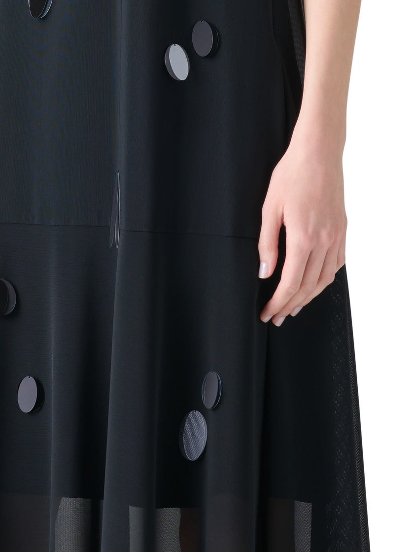 DROPPING DOTS PAILETTE TECHNO TULLE MIDI DRESS
