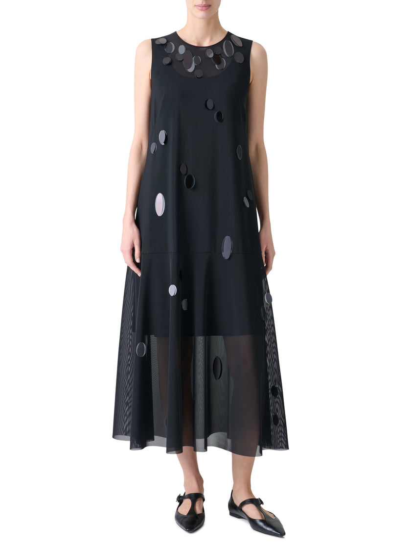 DROPPING DOTS PAILETTE TECHNO TULLE MIDI DRESS