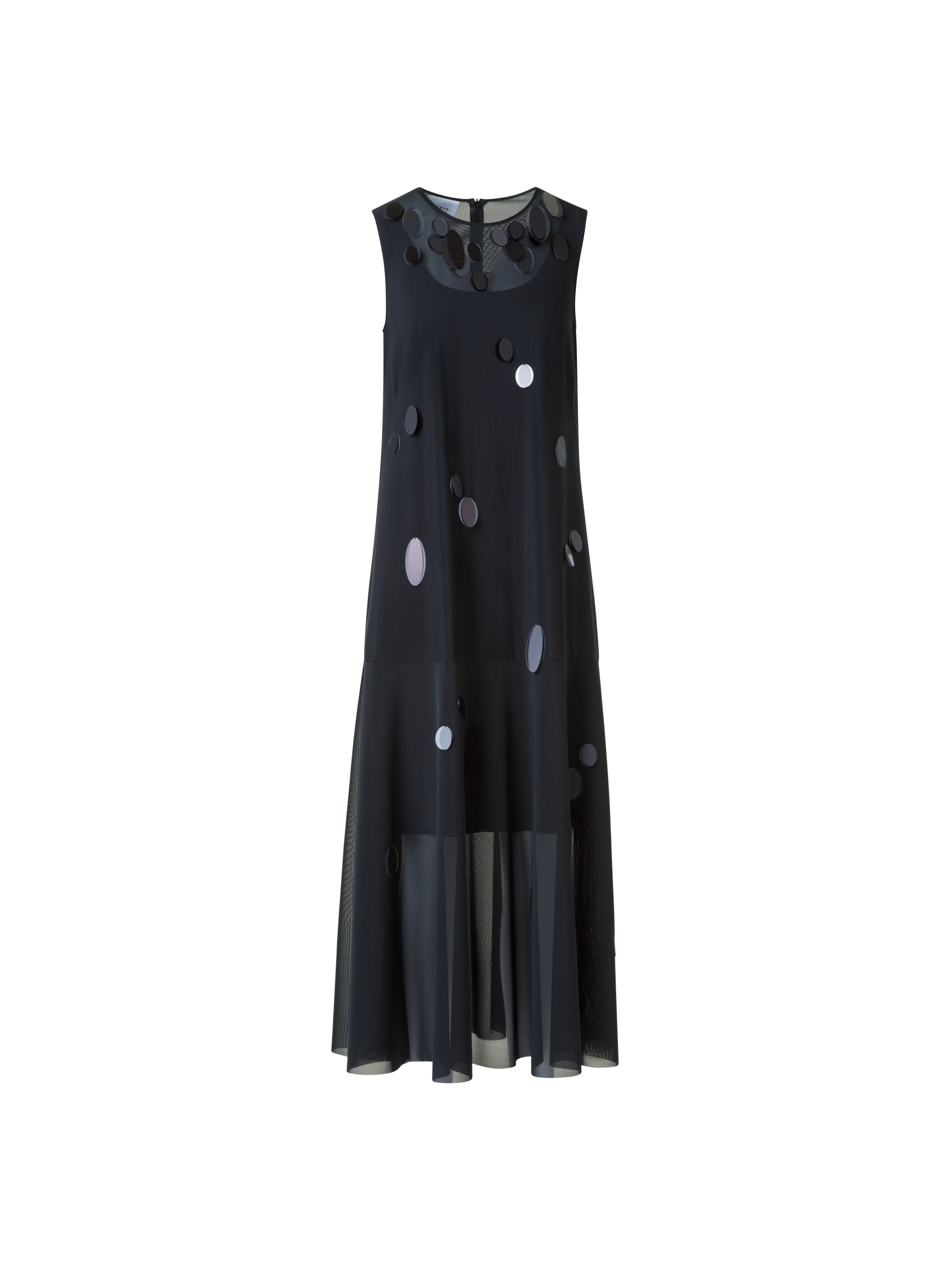 DROPPING DOTS PAILETTE TECHNO TULLE MIDI DRESS