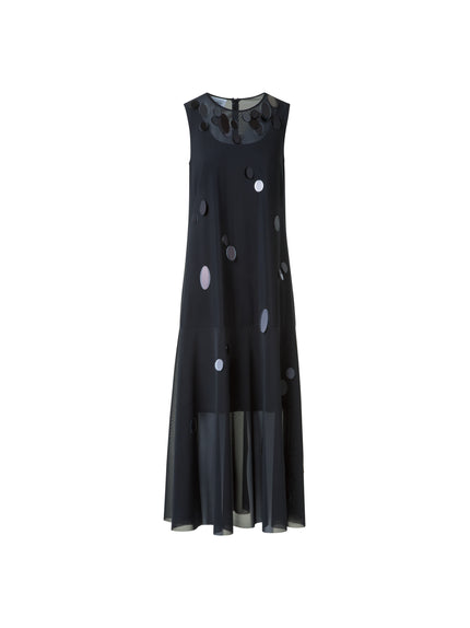 DROPPING DOTS PAILETTE TECHNO TULLE MIDI DRESS