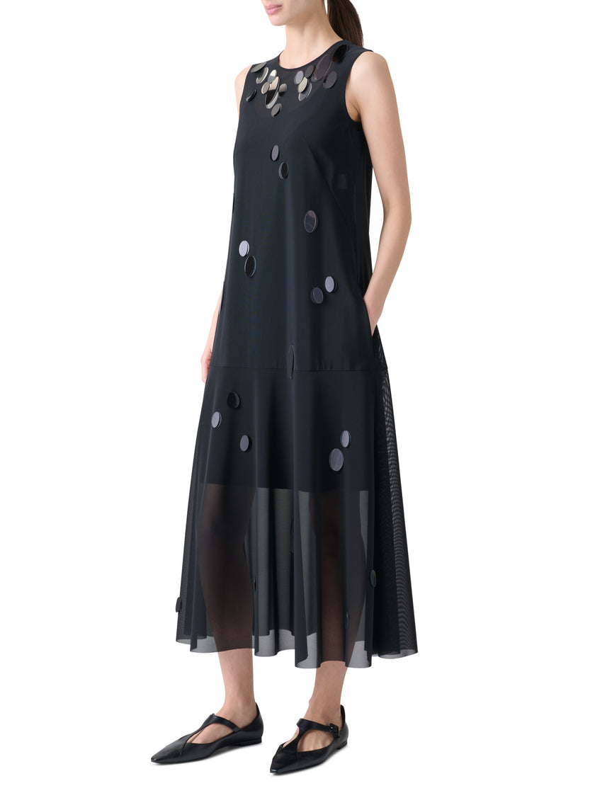DROPPING DOTS PAILETTE TECHNO TULLE MIDI DRESS