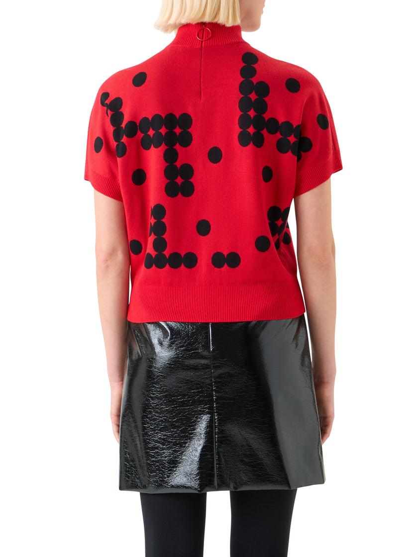 DOT GRID JACQUARD WOOL KNIT SWEATER