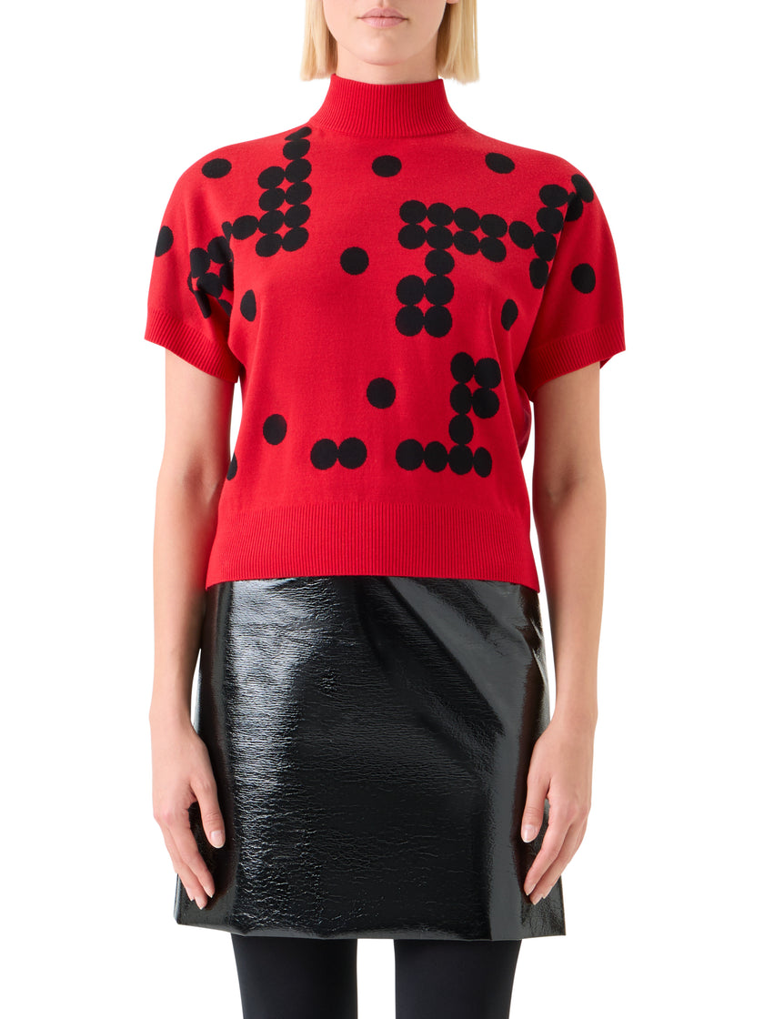 DOT GRID JACQUARD WOOL KNIT SWEATER