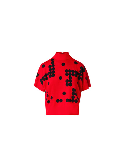DOT GRID JACQUARD WOOL KNIT SWEATER