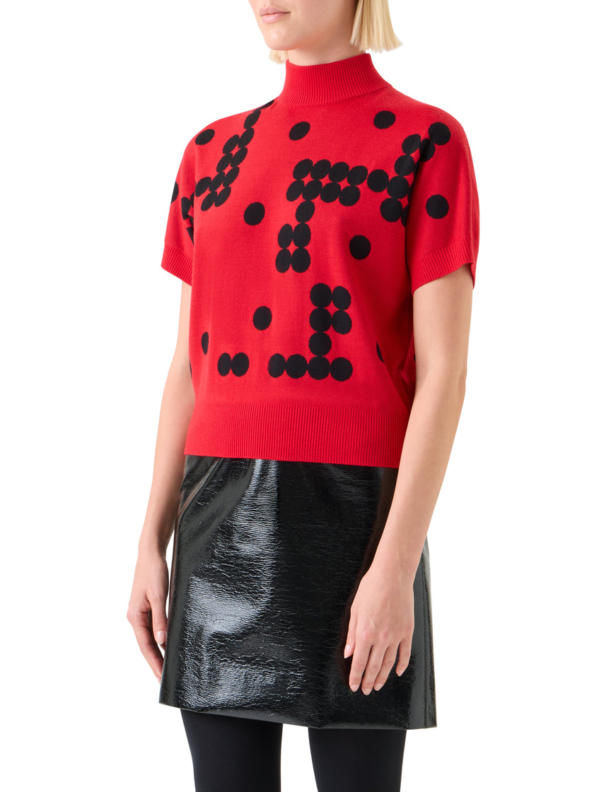 DOT GRID JACQUARD WOOL KNIT SWEATER