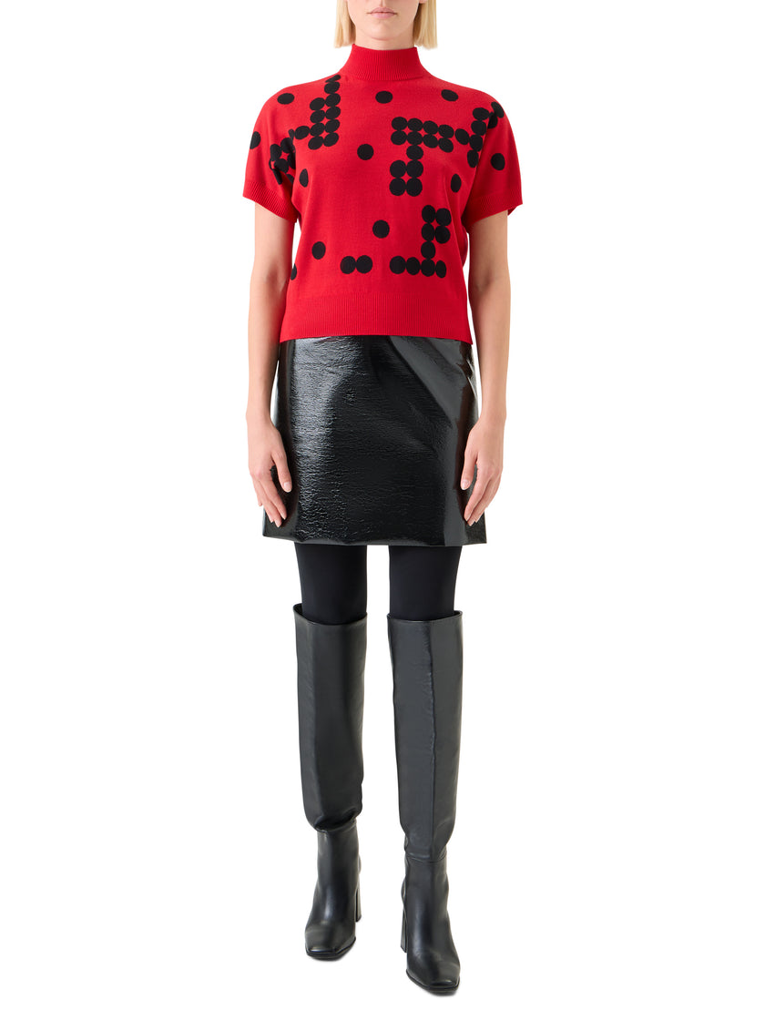 DOT GRID JACQUARD WOOL KNIT SWEATER